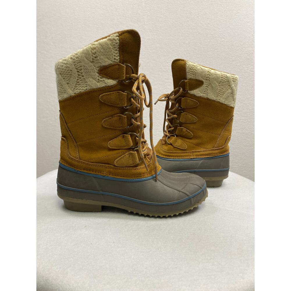 Khumba Woman's Cozy Tall Lace Up Pac Suede‎ Knit Snow Duck Boots- Size 6